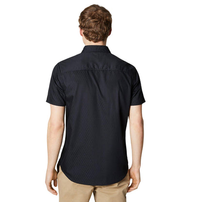 Black - Back - Burton Mens Diamond Jacquard Short-Sleeved Formal Shirt