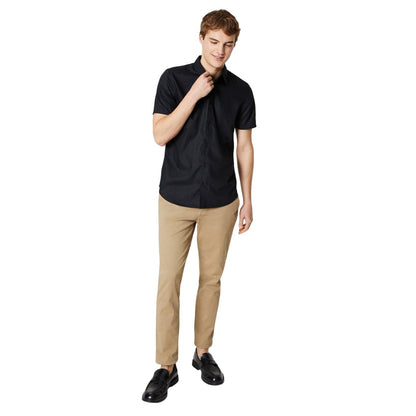 Black - Side - Burton Mens Diamond Jacquard Short-Sleeved Formal Shirt