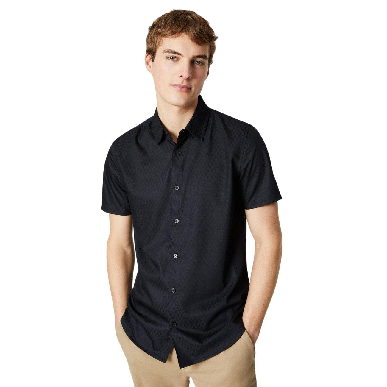 Black - Front - Burton Mens Diamond Jacquard Short-Sleeved Formal Shirt