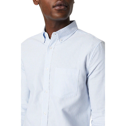 Light Blue - Side - Burton Mens Pinstripe Oxford Long-Sleeved Formal Shirt