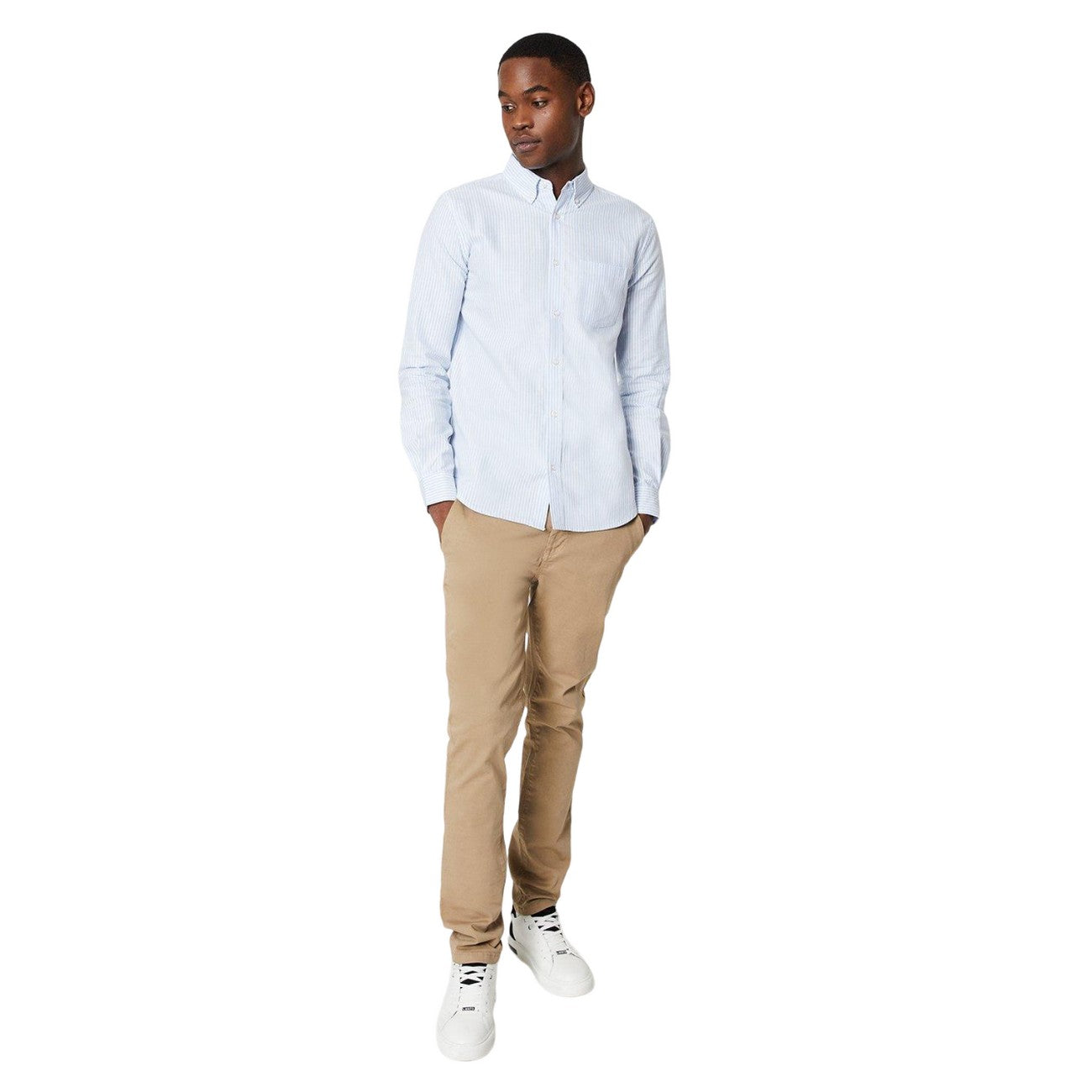Light Blue - Lifestyle - Burton Mens Pinstripe Oxford Long-Sleeved Formal Shirt
