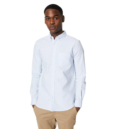 Light Blue - Front - Burton Mens Pinstripe Oxford Long-Sleeved Formal Shirt