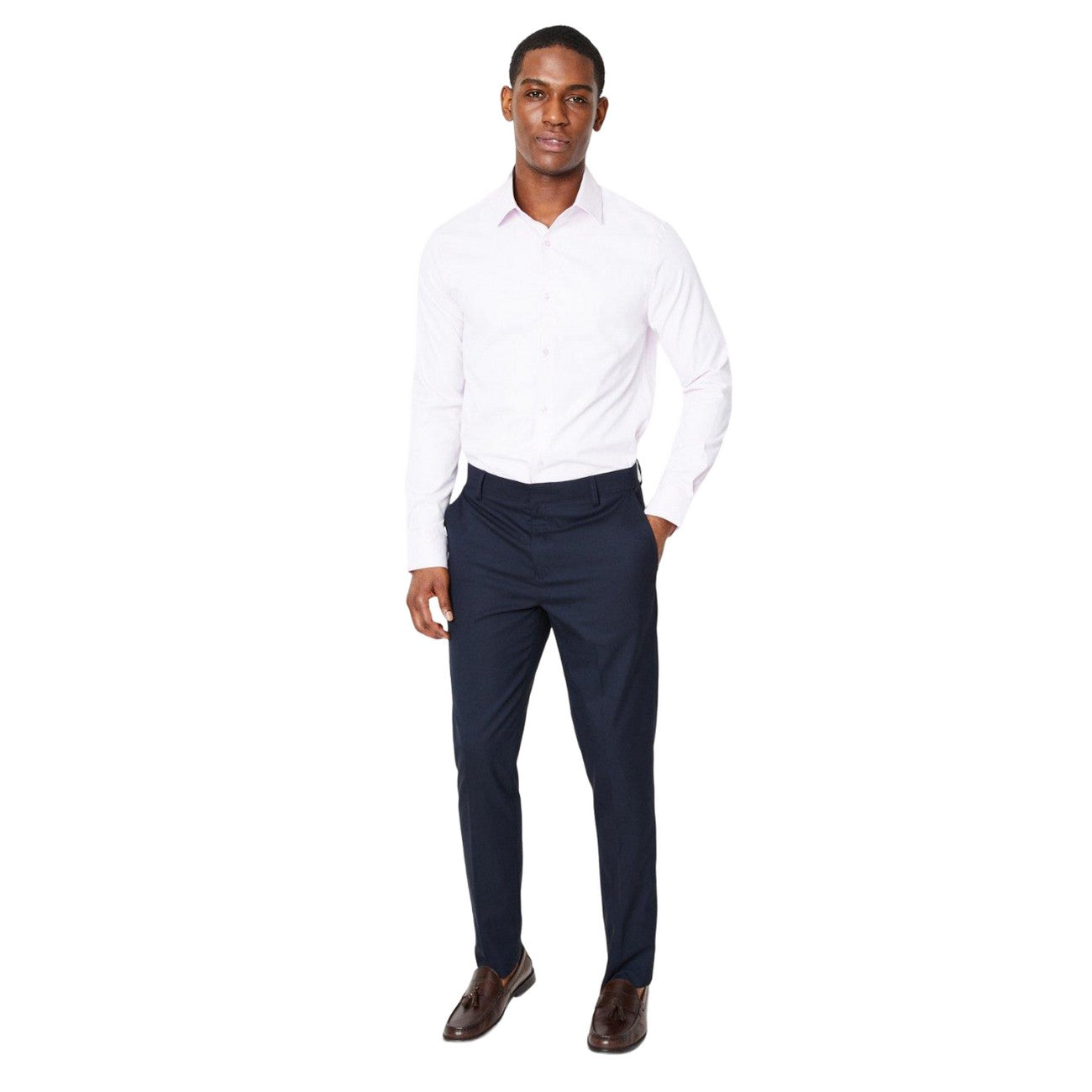 Pink - Side - Burton Mens Easy-Iron Slim Long-Sleeved Formal Shirt