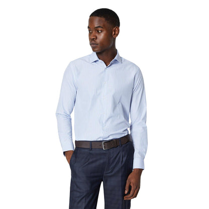 Blue - Front - Burton Mens Dobby Striped Long-Sleeved Shirt