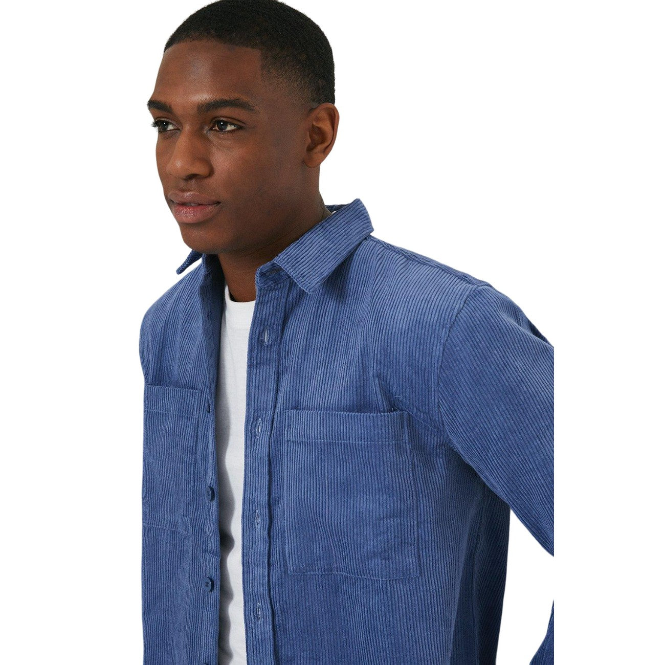Blue - Side - Burton Mens Corduroy Long-Sleeved Overshirt