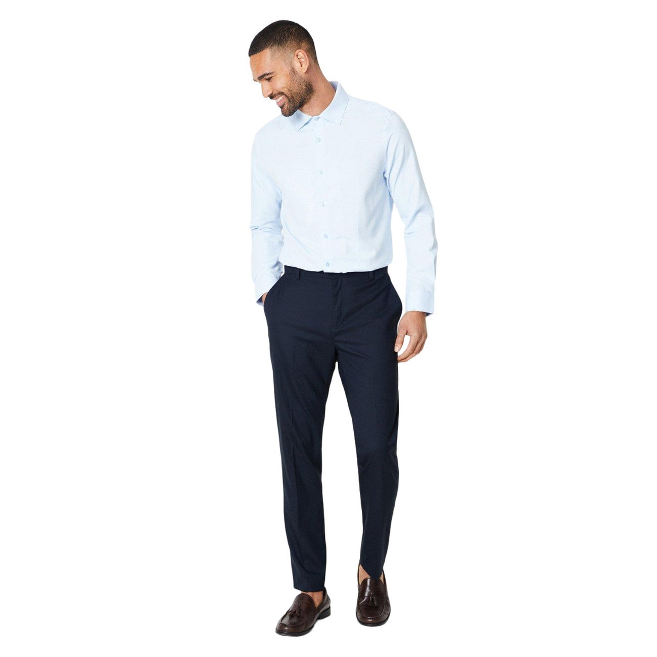 Blue - Side - Burton Mens Herringbone Slim Long-Sleeved Shirt