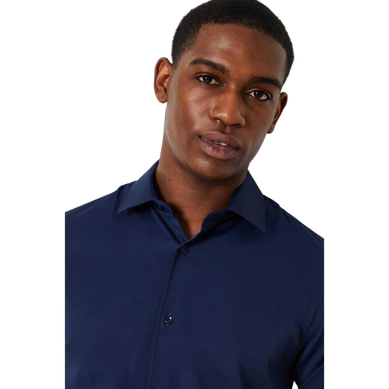 Navy - Side - Burton Mens Easy-Iron Tailored Long-Sleeved Formal Shirt