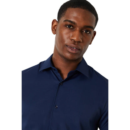 Navy - Side - Burton Mens Easy-Iron Tailored Long-Sleeved Formal Shirt