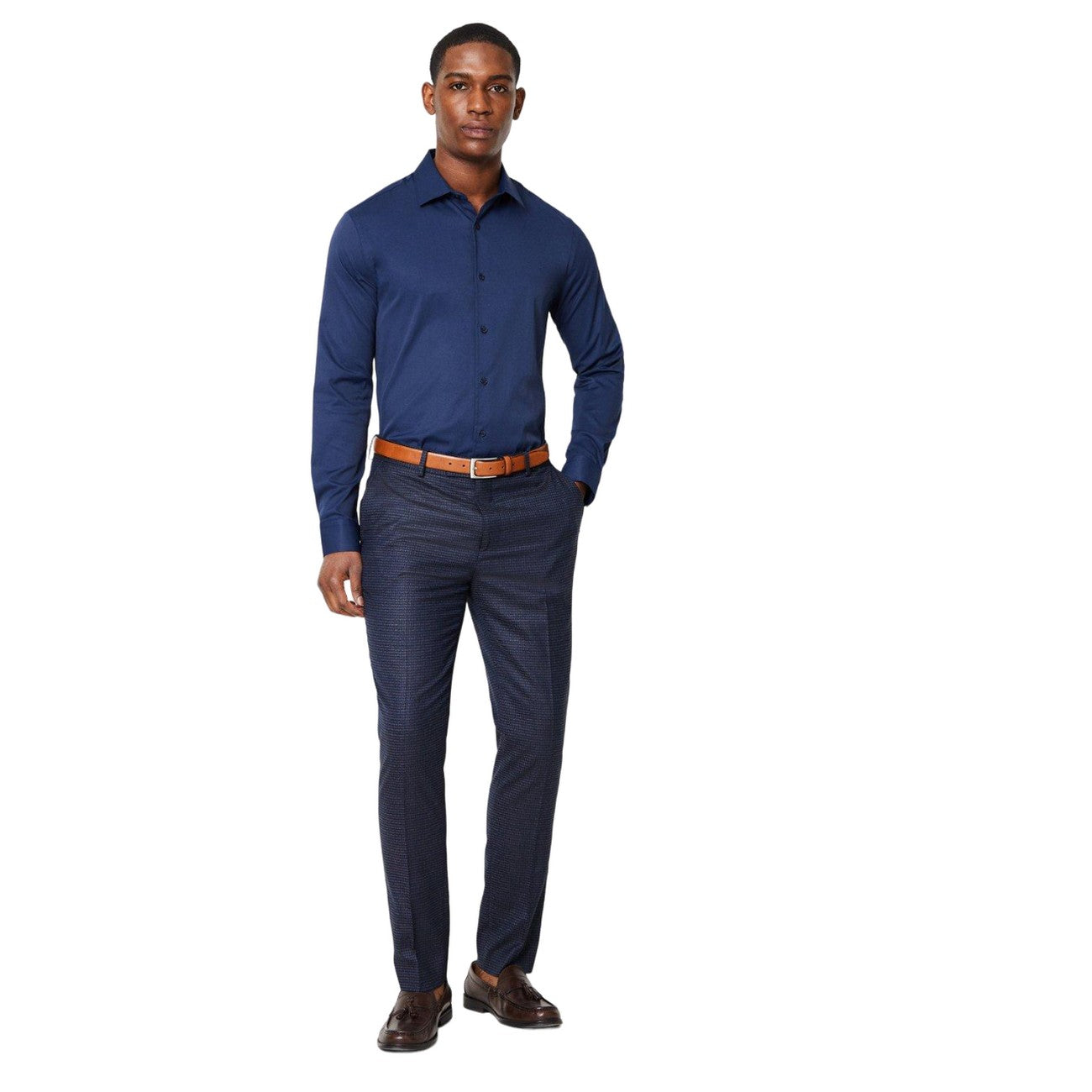 Navy - Lifestyle - Burton Mens Easy-Iron Tailored Long-Sleeved Formal Shirt