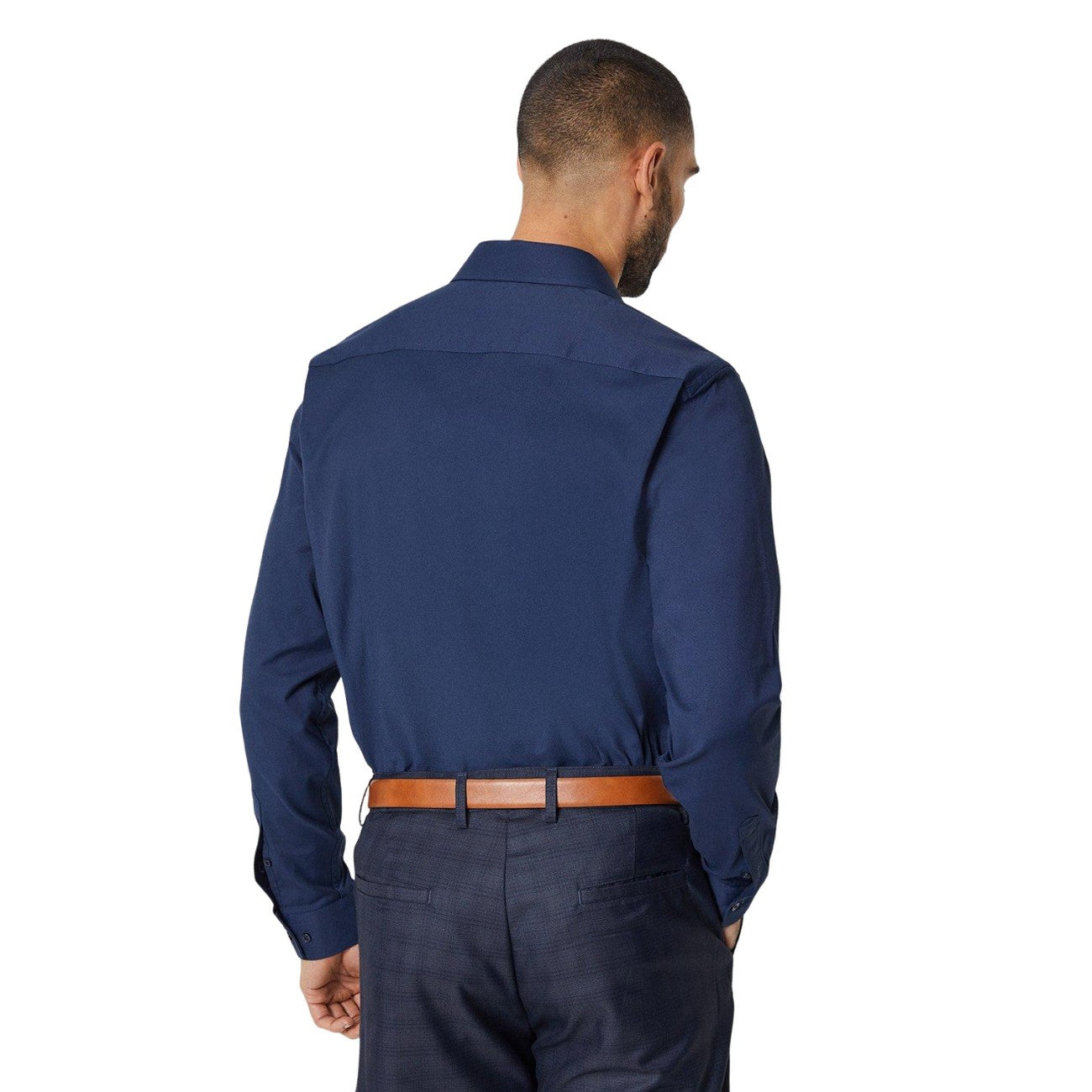 Navy - Back - Burton Mens Stretch Slim Formal Shirt