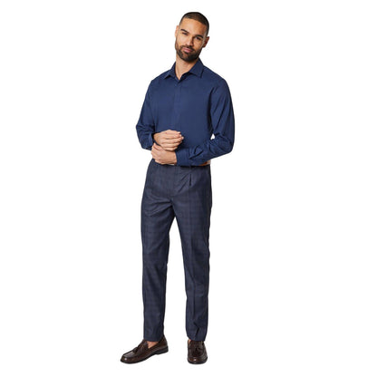 Navy - Side - Burton Mens Stretch Slim Formal Shirt