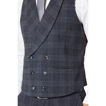 Burgundy - Side - Burton Mens Retro Check Waistcoat