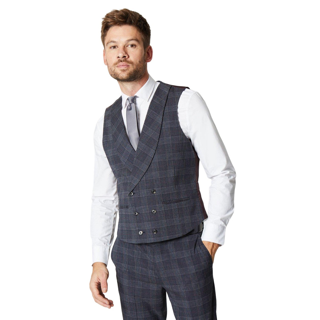 Burgundy - Front - Burton Mens Retro Check Waistcoat