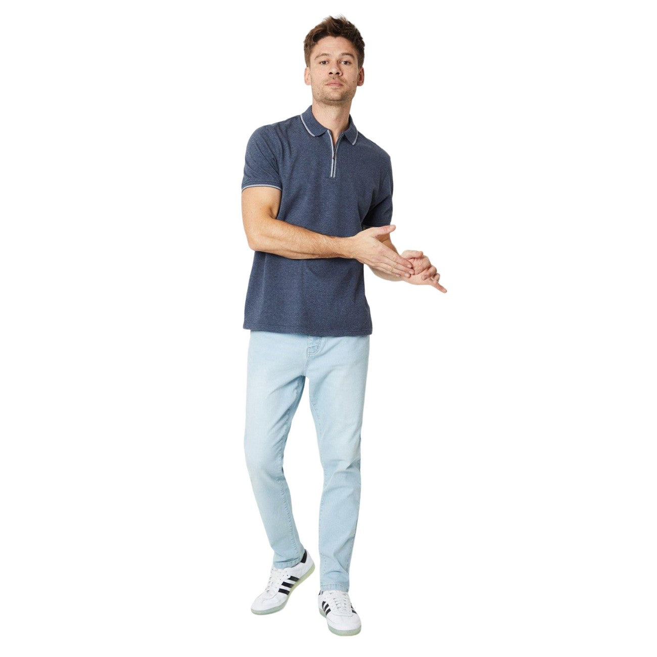 Airforce Blue - Side - Burton Mens Tipped Zip Neck Polo Shirt