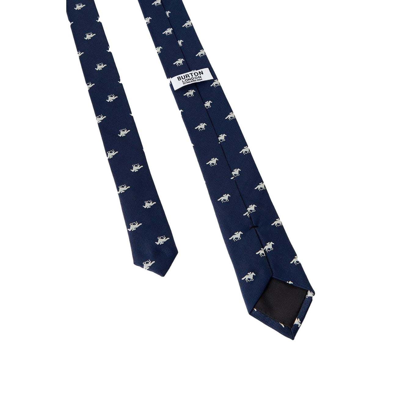 Navy - Back - Burton Mens Horse Racing Jacquard Tie