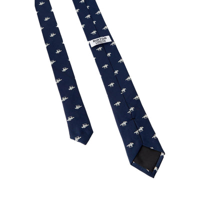 Navy - Back - Burton Mens Horse Racing Jacquard Tie
