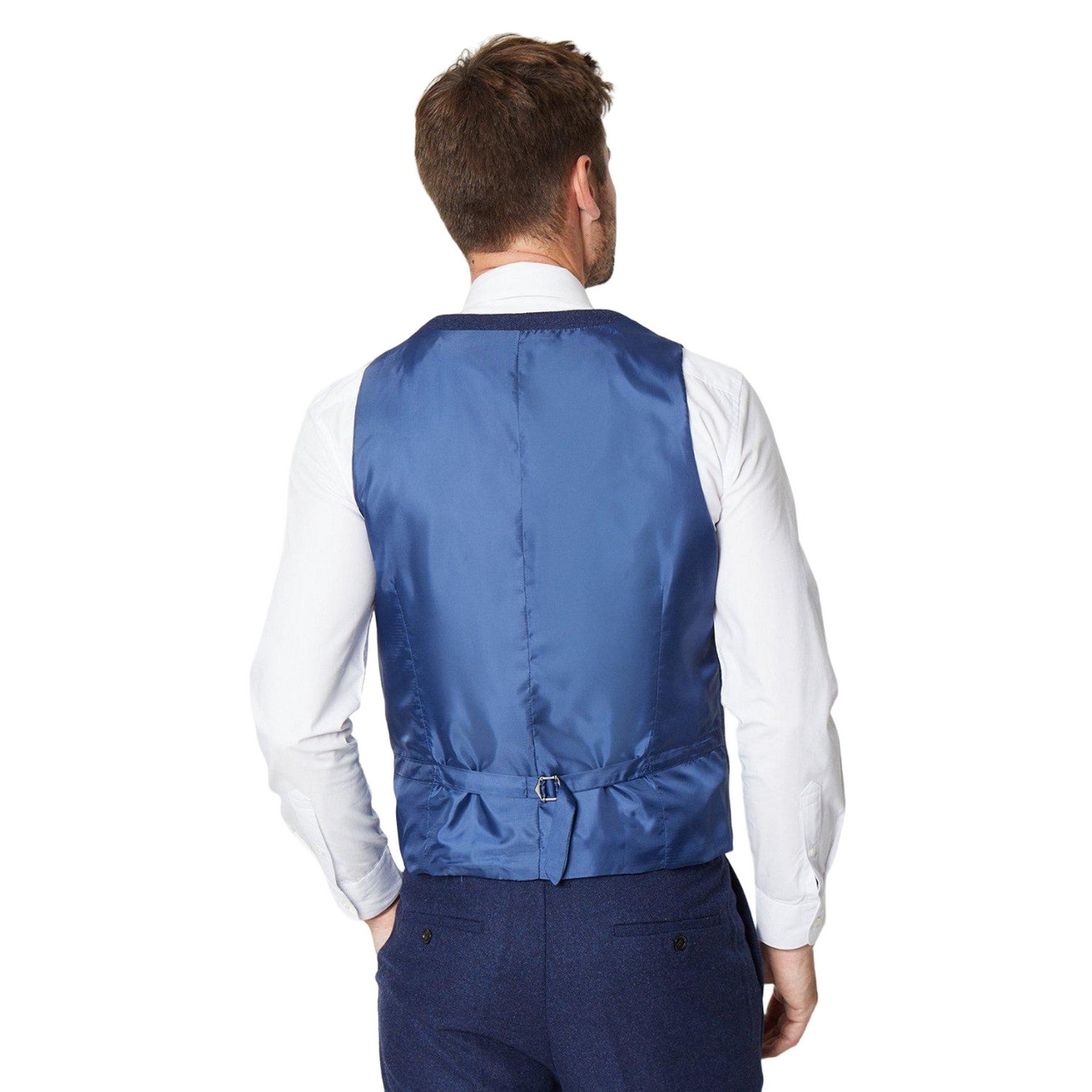 Navy - Back - Burton Mens Tweed Waistcoat