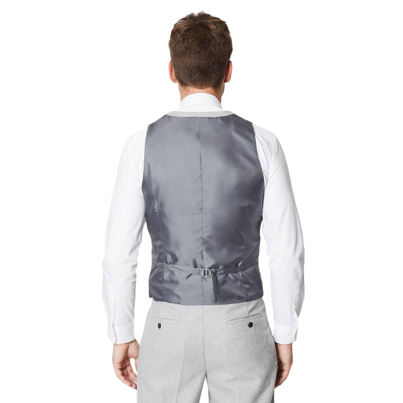 Grey - Back - Burton Mens Plain Tweed Waistcoat