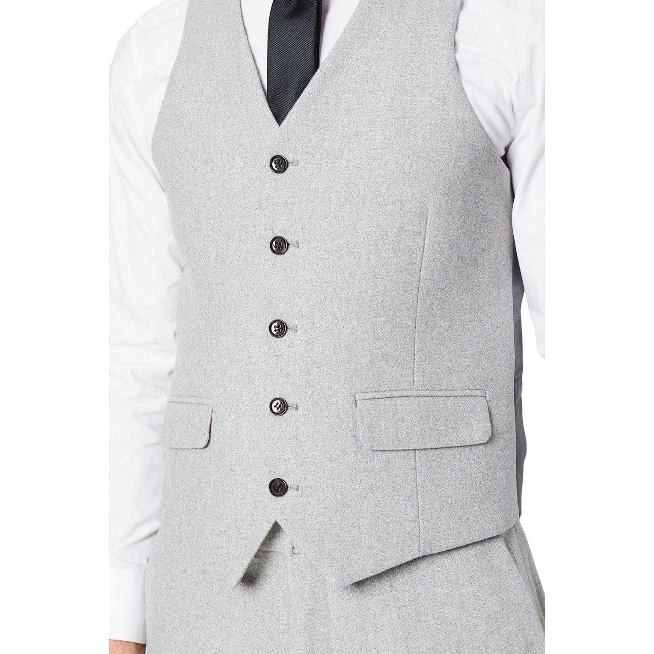 Grey - Side - Burton Mens Plain Tweed Waistcoat