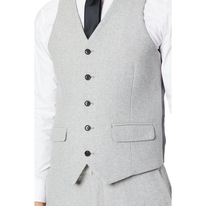 Grey - Side - Burton Mens Plain Tweed Waistcoat