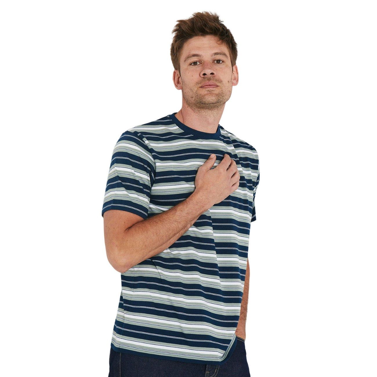 Navy - Side - Burton Mens Richard Stripe T-Shirt