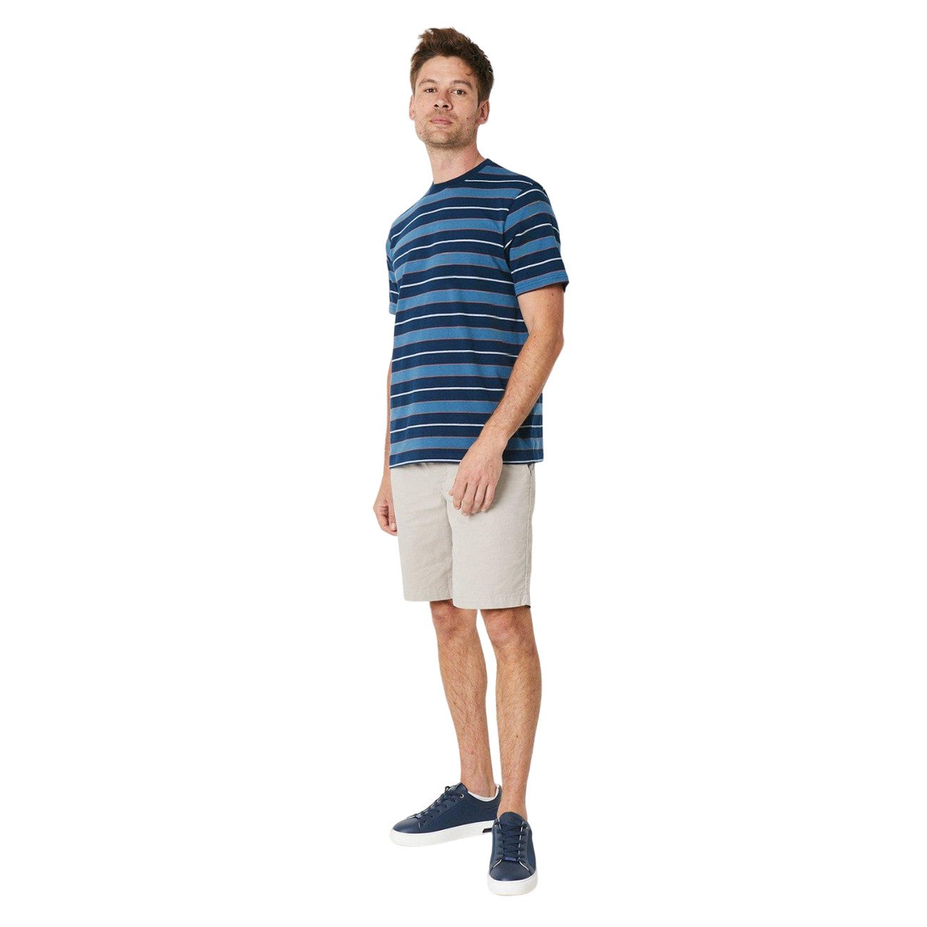 Navy - Side - Burton Mens George Stripe T-Shirt