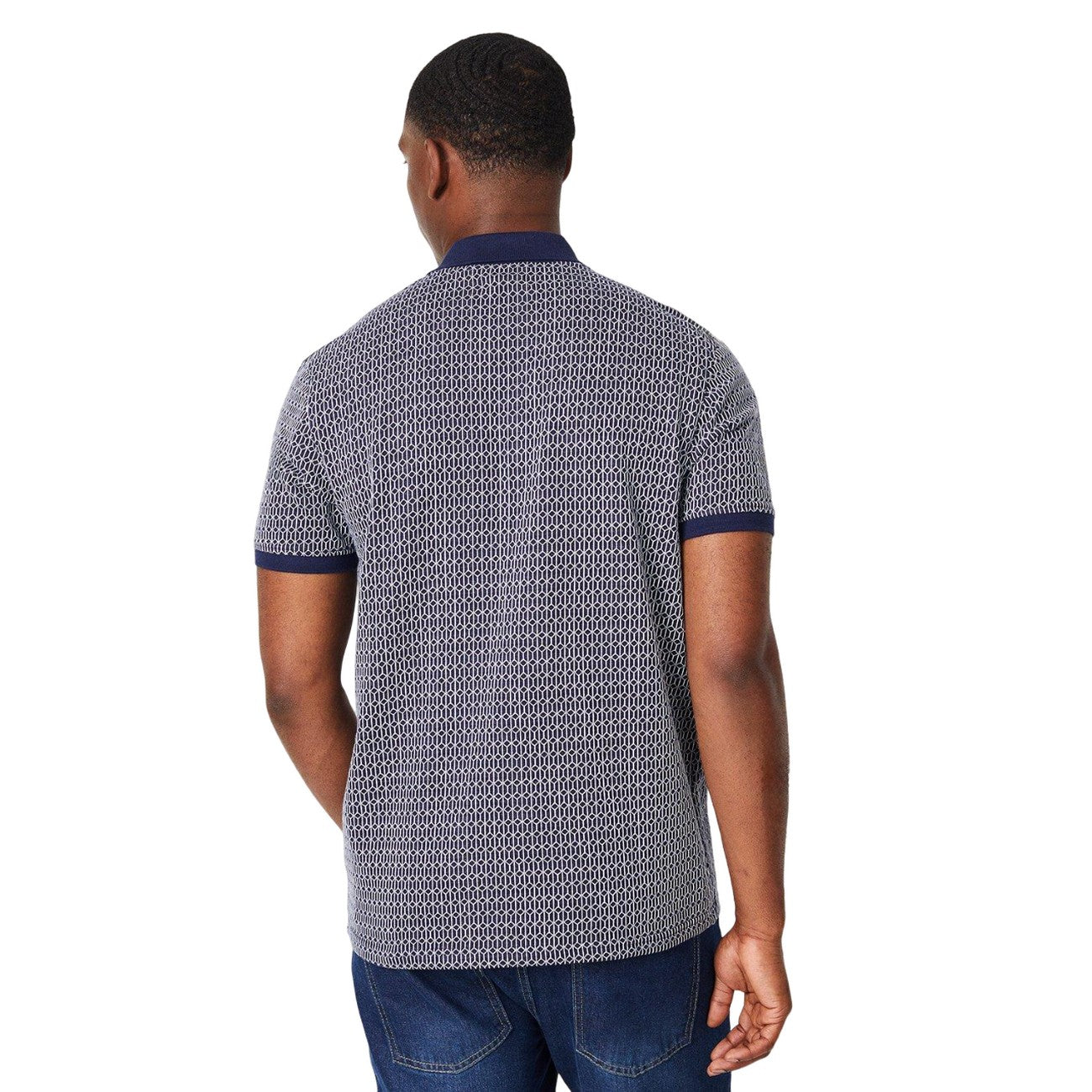 Navy - Back - Burton Mens Geometric Linear Polo Shirt