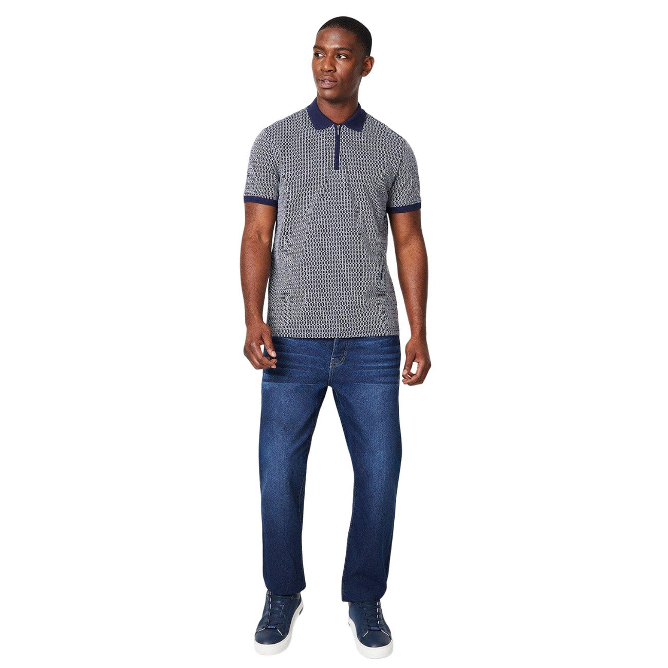 Navy - Side - Burton Mens Geometric Linear Polo Shirt