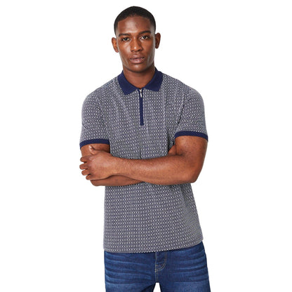 Navy - Front - Burton Mens Geometric Linear Polo Shirt