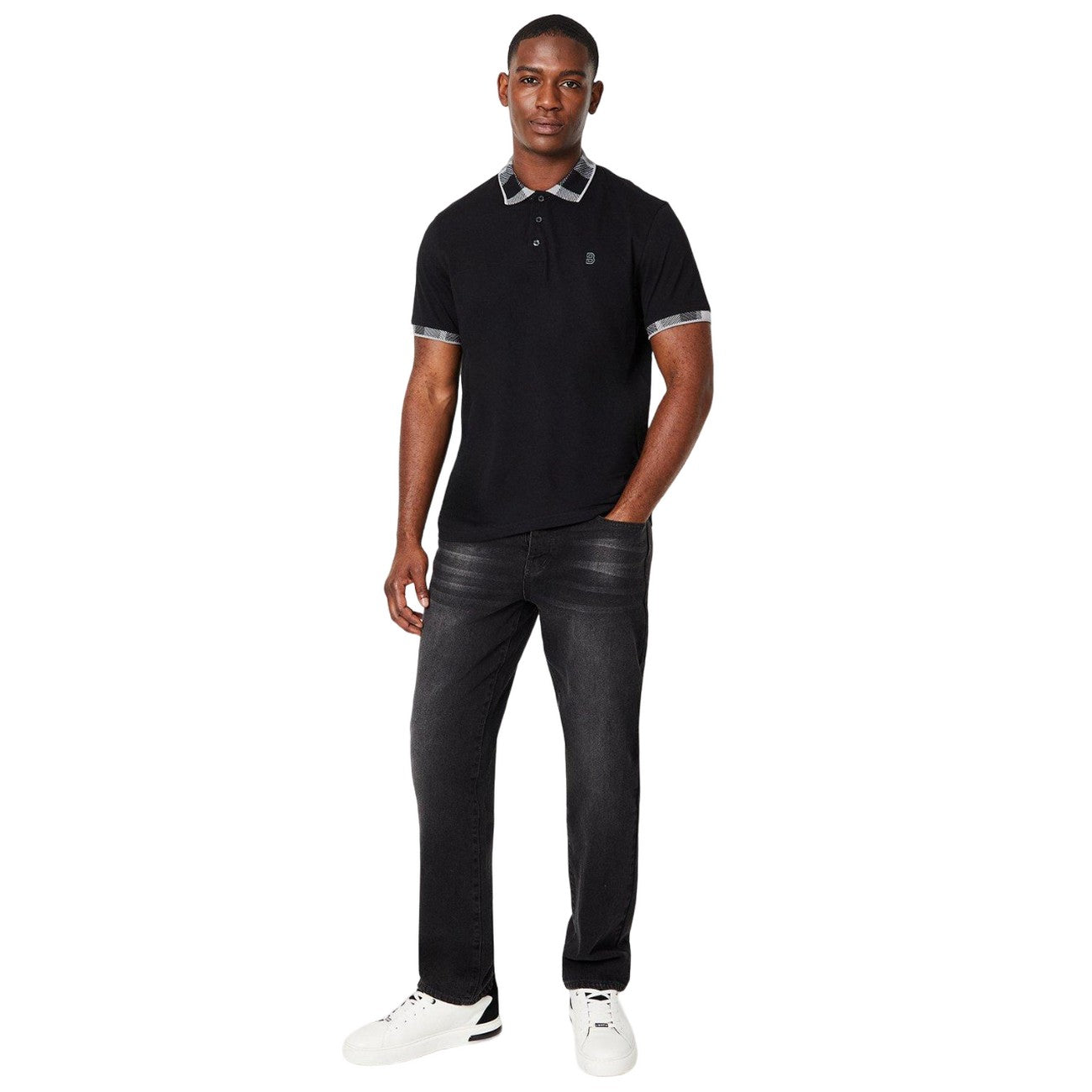 Black - Side - Burton Mens Checked Collar Polo Shirt