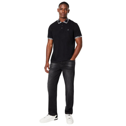Black - Side - Burton Mens Checked Collar Polo Shirt
