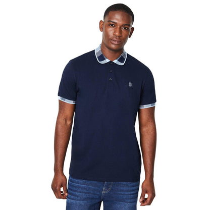 Navy - Front - Burton Mens Checked Collar Polo Shirt