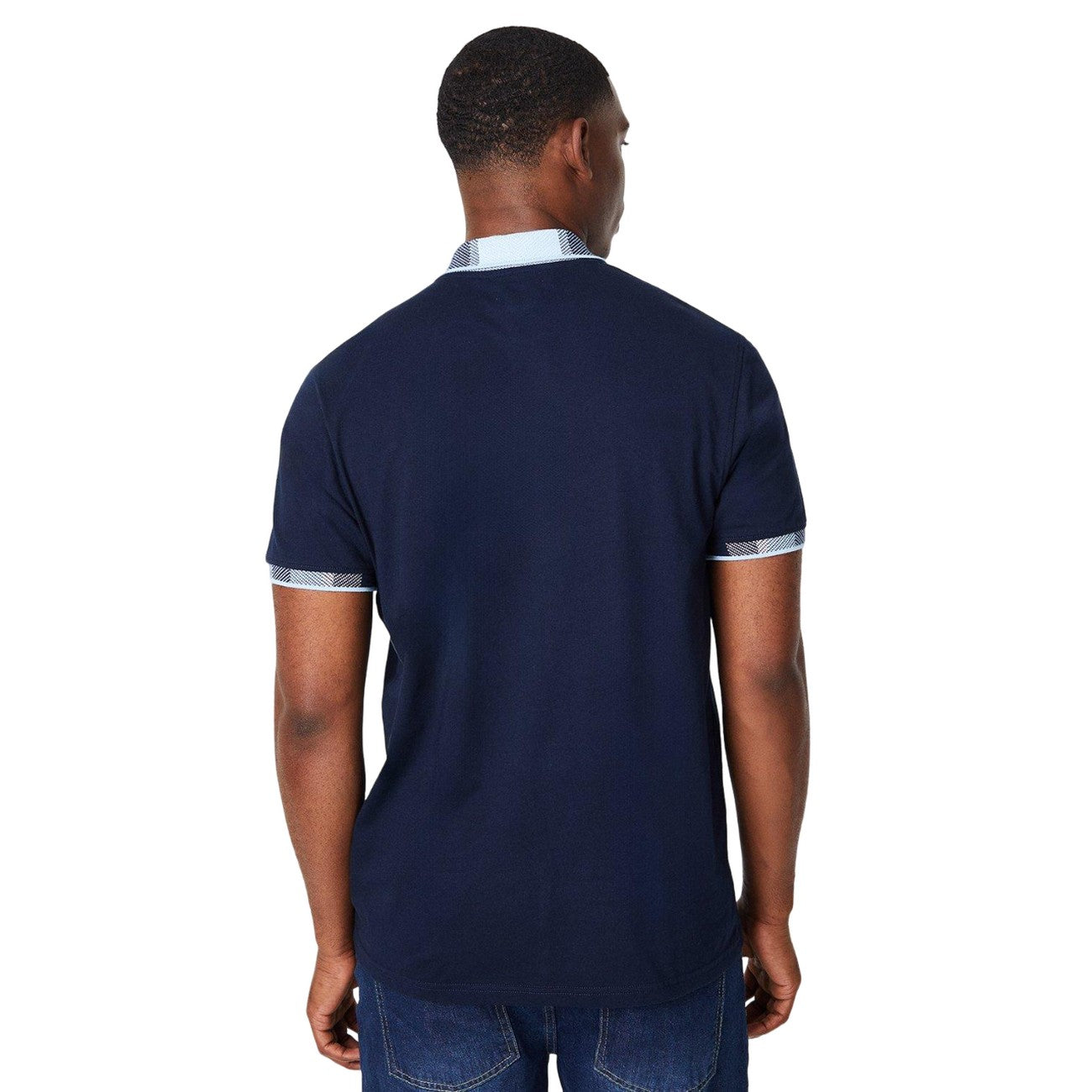 Navy - Back - Burton Mens Checked Collar Polo Shirt