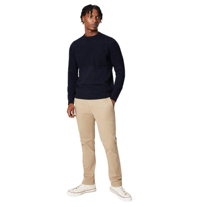 Navy - Side - Burton Mens Placement Popcorn Textured Crew Neck Jumper