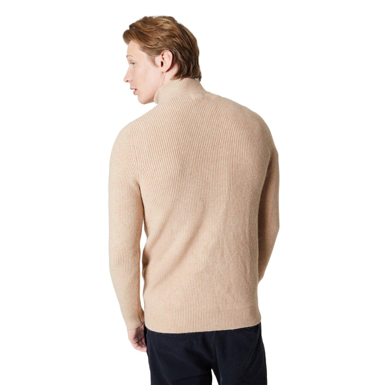 Oatmeal - Back - Burton Mens Fisherman Zip Neck Jumper
