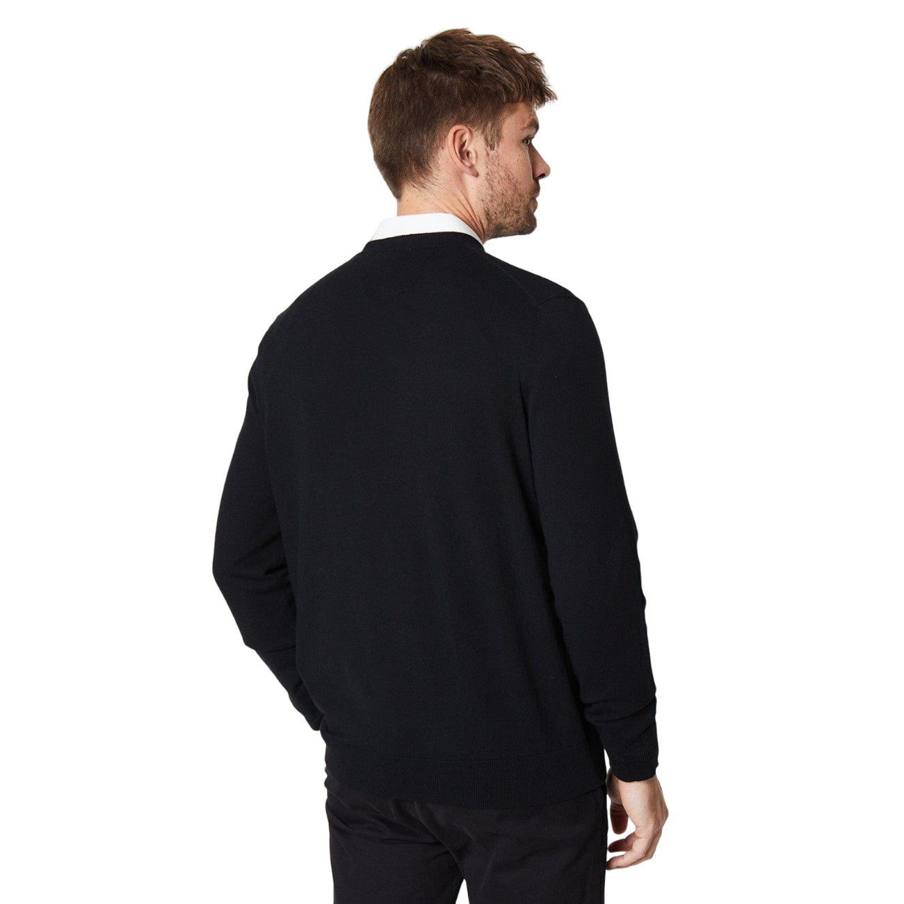 Black - Back - Burton Mens Rich Cotton V Neck Jumper
