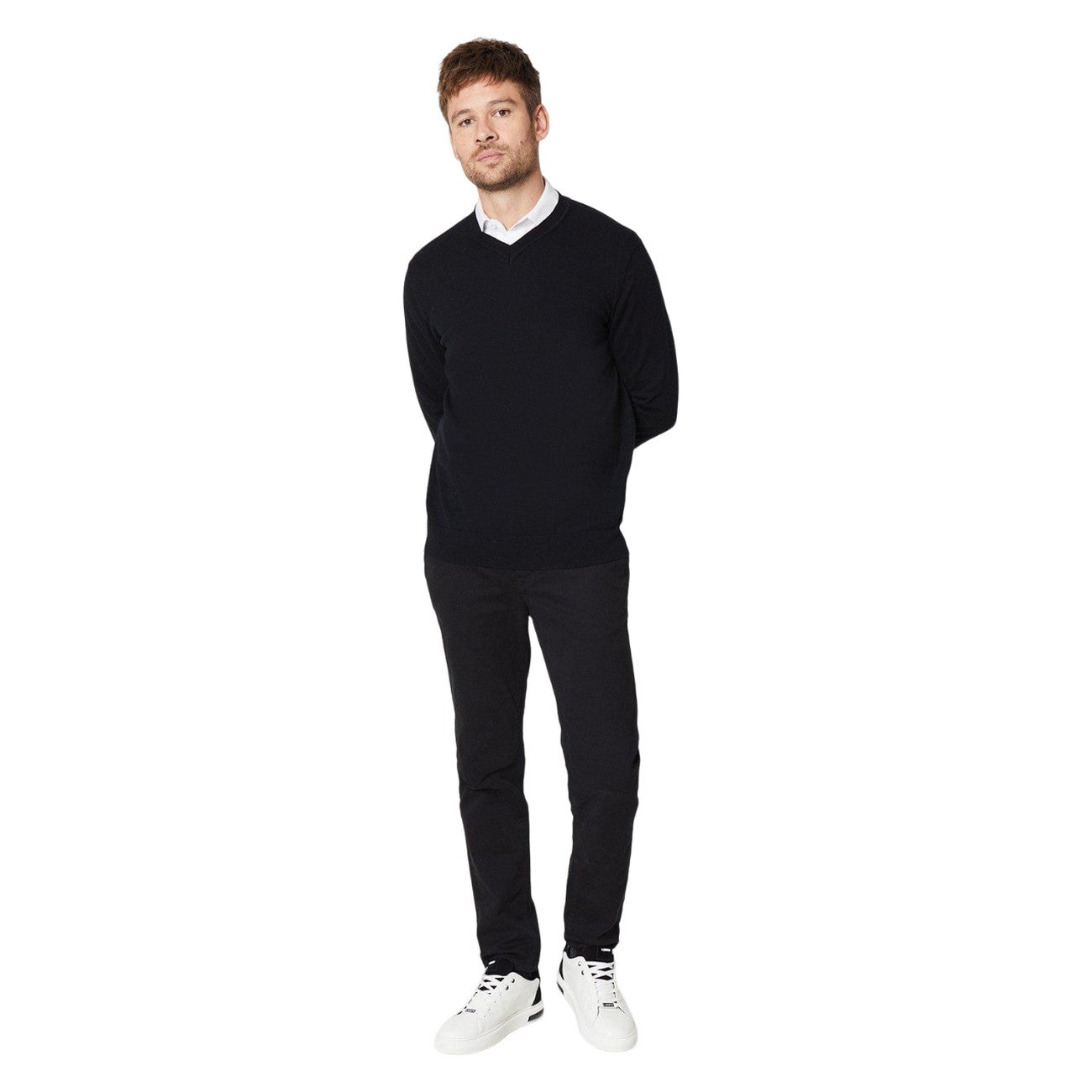 Black - Side - Burton Mens Rich Cotton V Neck Jumper