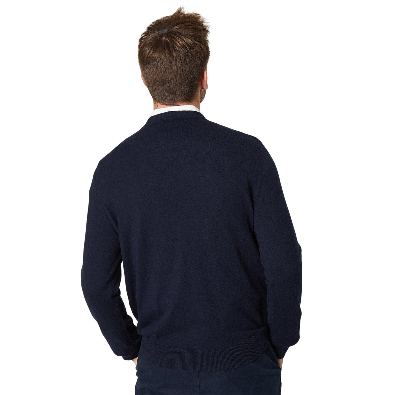 Navy - Back - Burton Mens Rich Cotton V Neck Jumper