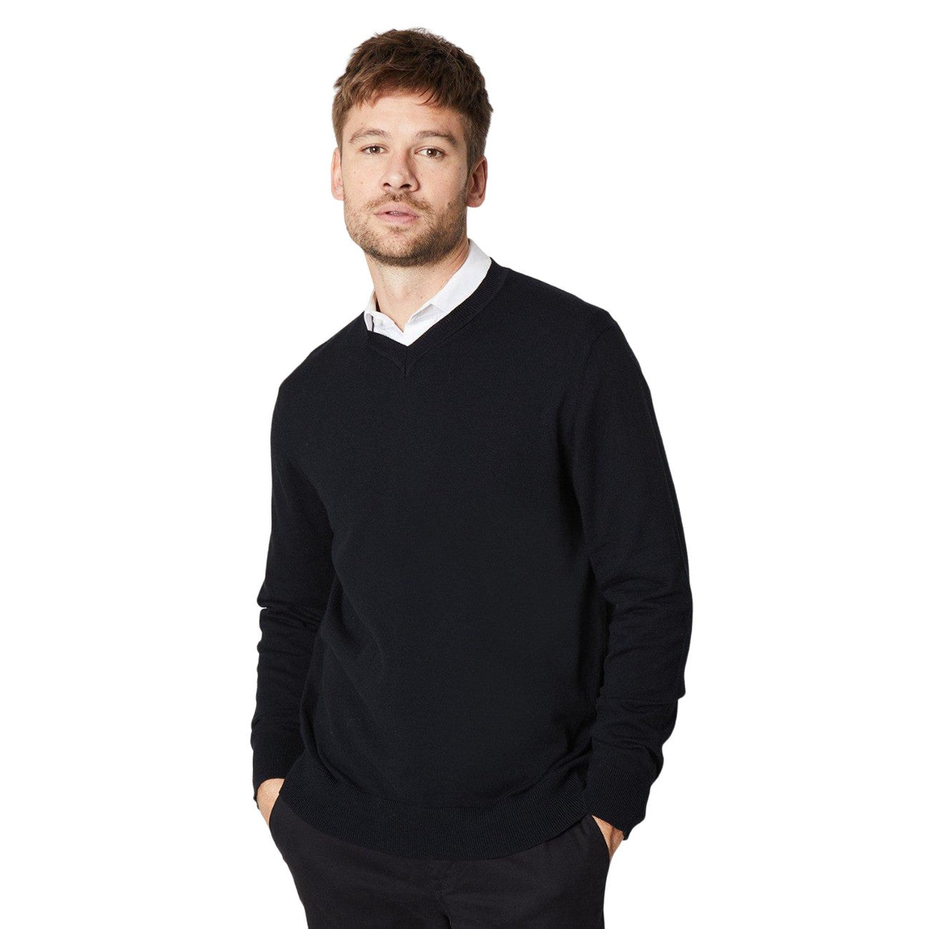 Black - Front - Burton Mens Rich Cotton V Neck Jumper