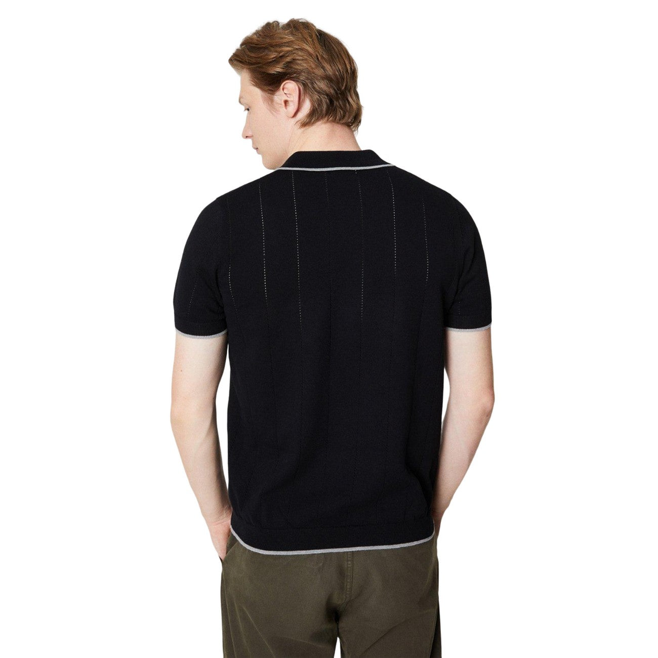 Black - Back - Burton Mens Knitted Pointelle Polo Shirt