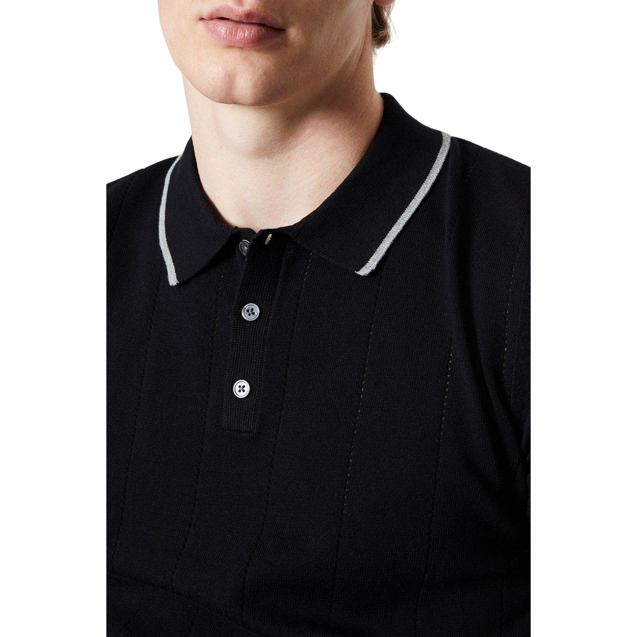 Black - Side - Burton Mens Knitted Pointelle Polo Shirt