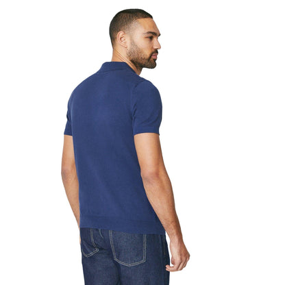 Blue - Back - Burton Mens Open Stitch Knitted Polo Shirt