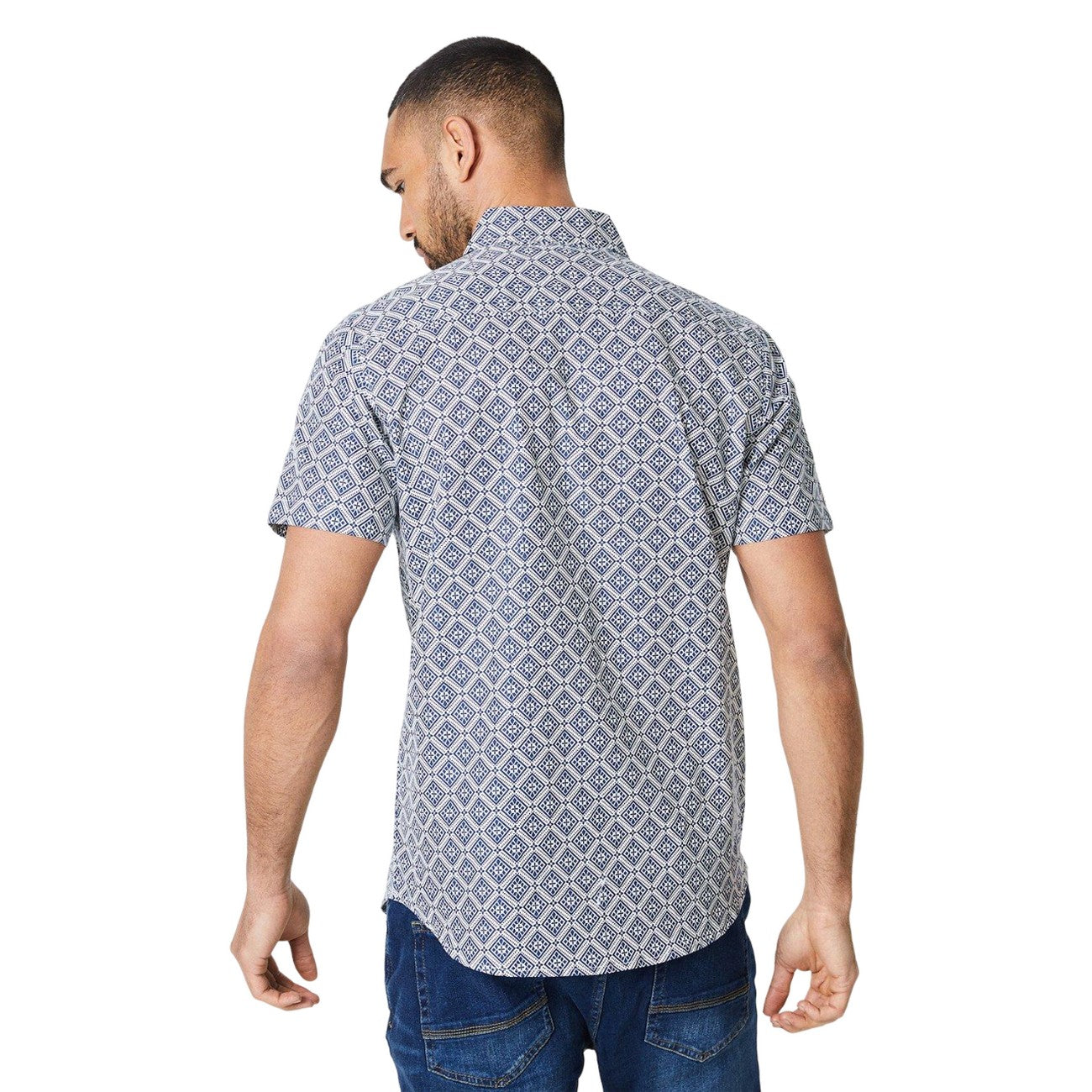 Blue - Back - Burton Mens Diamond Tile Print Short-Sleeved Shirt