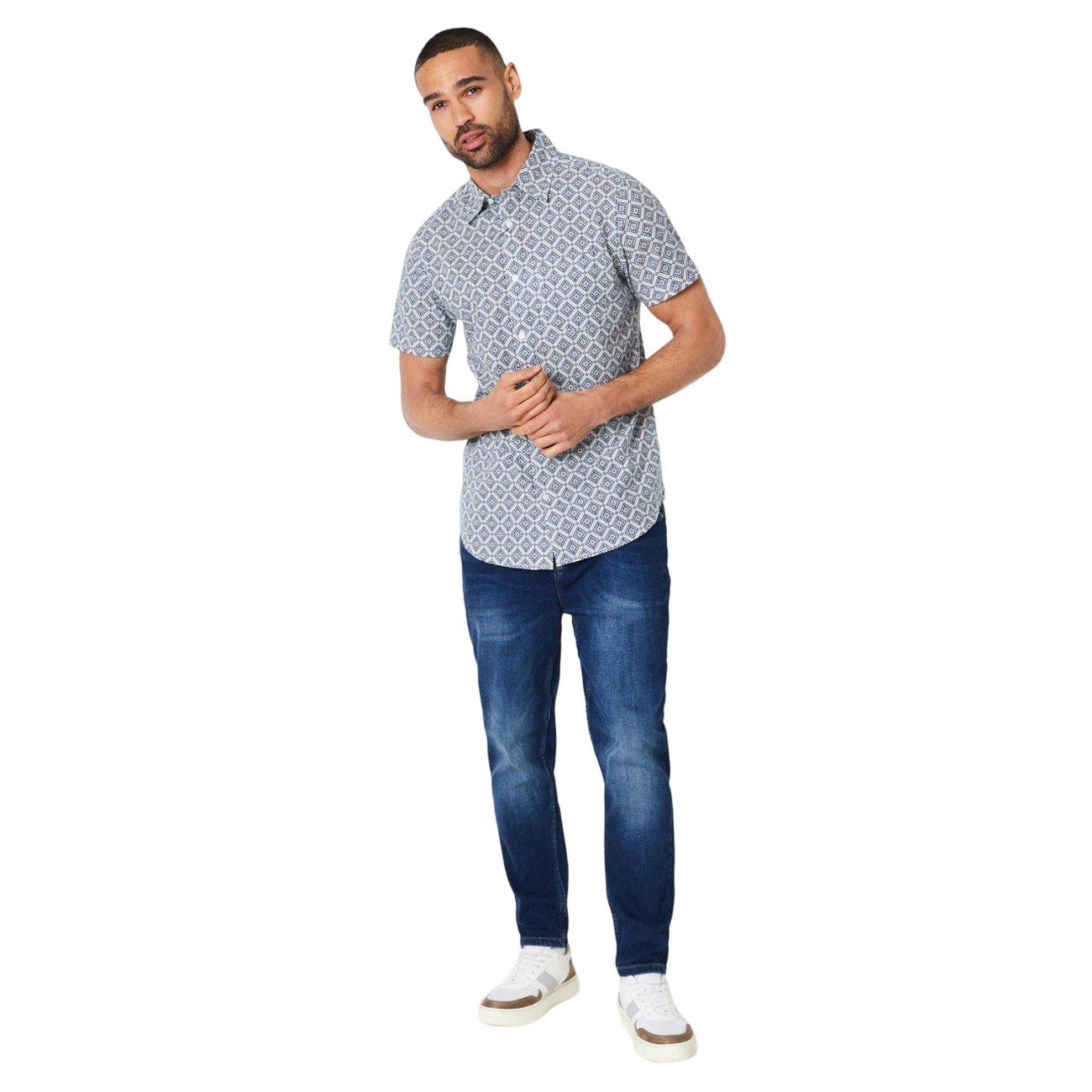 Blue - Side - Burton Mens Diamond Tile Print Short-Sleeved Shirt