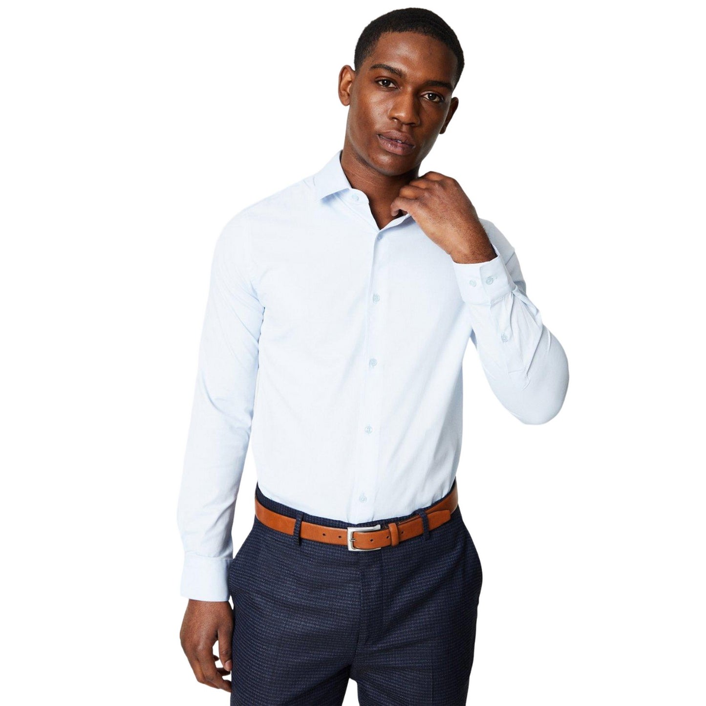 Blue - Front - Burton Mens Easy-Iron Skinny Formal Shirt