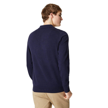 Navy - Back - Burton Mens Herringbone Knitted Long-Sleeved Polo Shirt