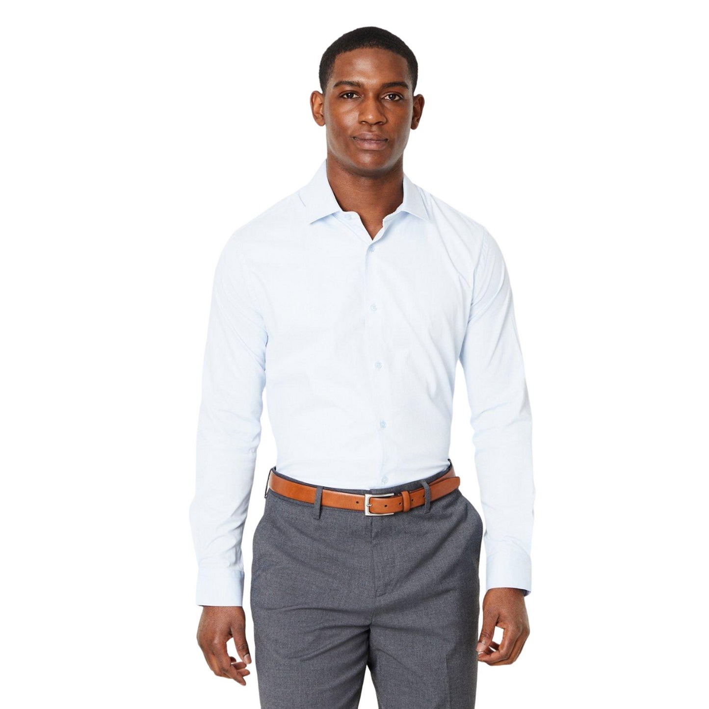 Blue - Front - Burton Mens Easy-Iron Tailored Long-Sleeved Formal Shirt