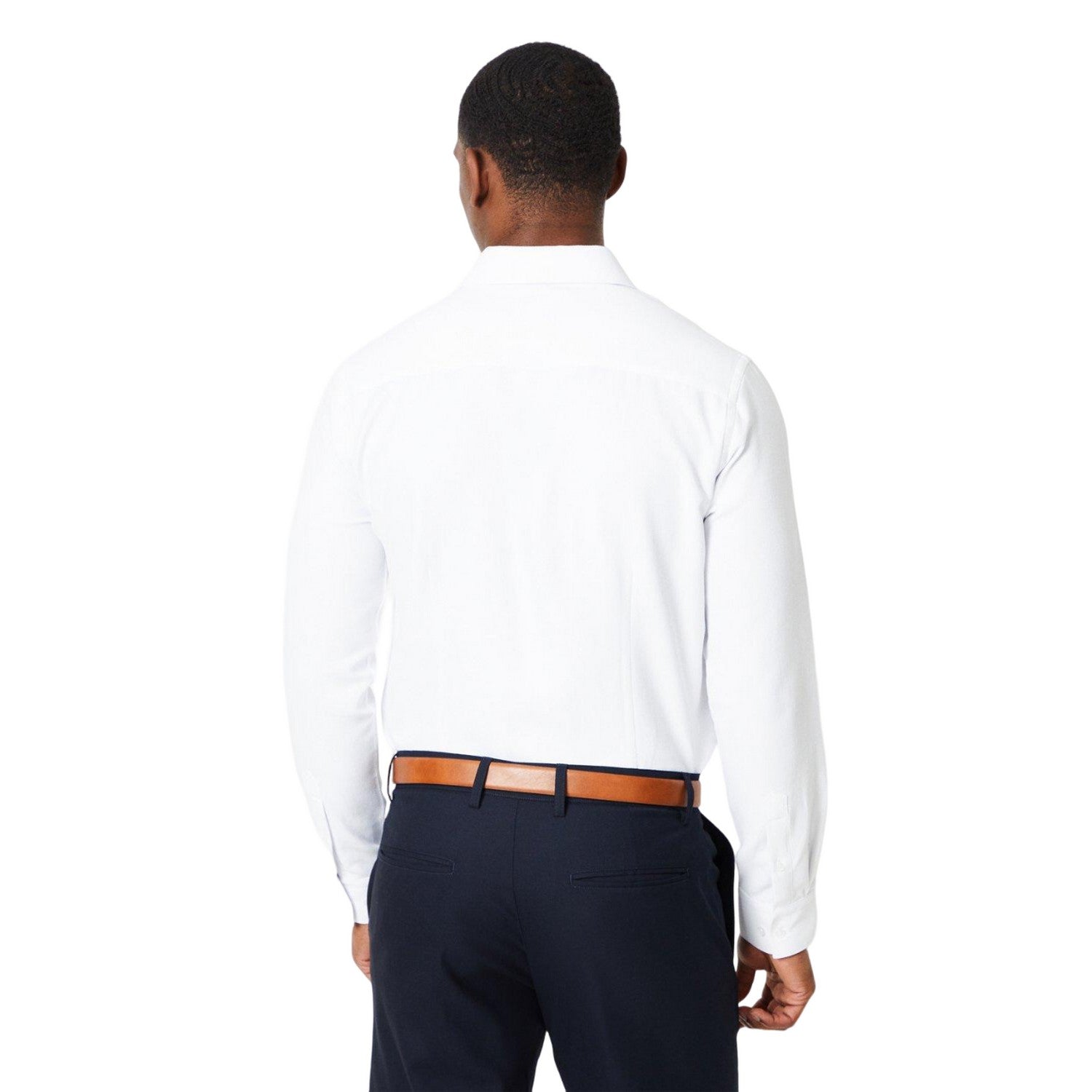 White - Back - Burton Mens Basket Weave Tailored Formal Shirt