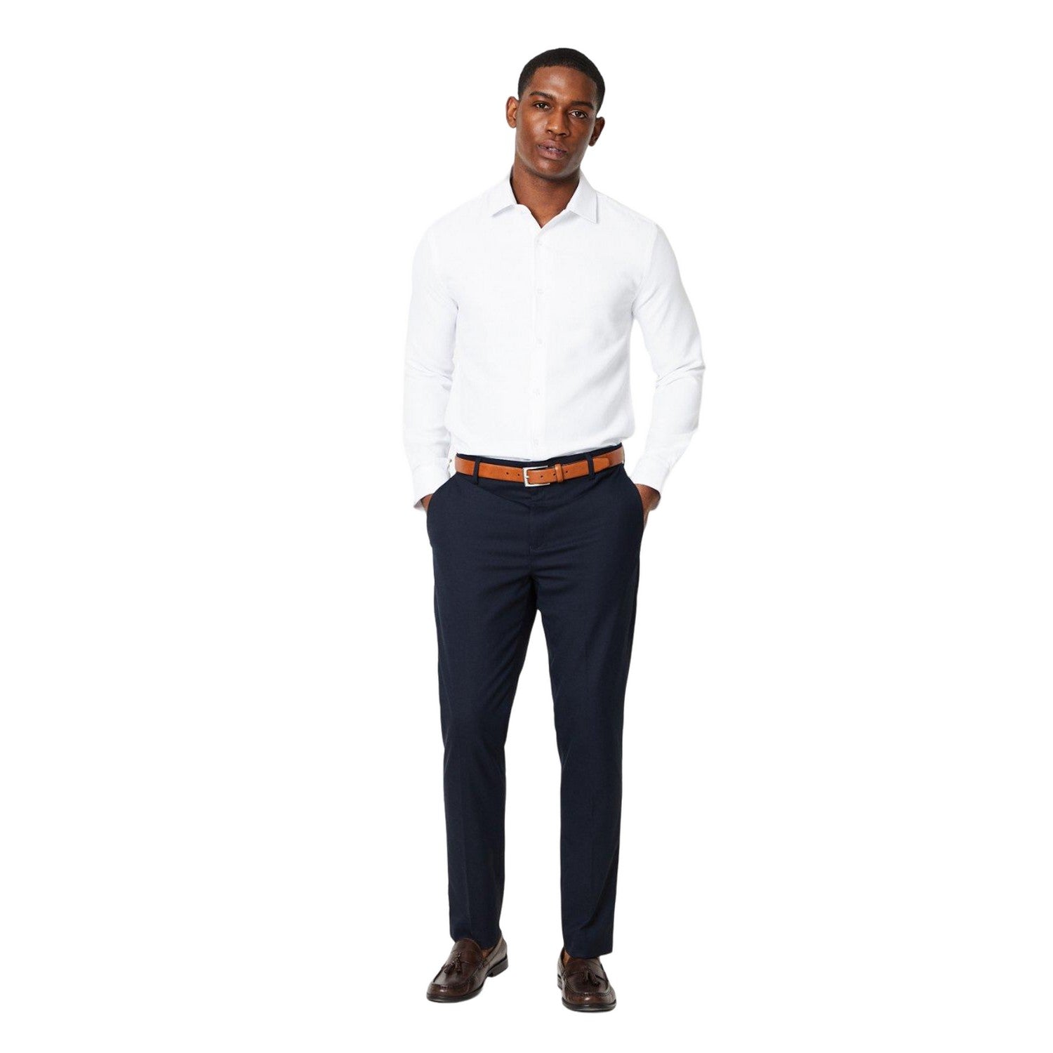 White - Side - Burton Mens Basket Weave Tailored Formal Shirt
