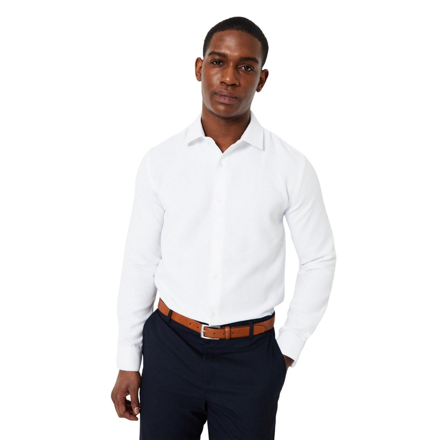 White - Front - Burton Mens Basket Weave Tailored Formal Shirt